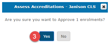 Assess accreditations confirm popup