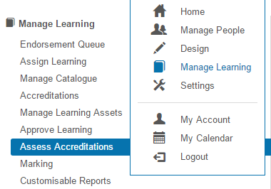 Assess Accreditations menu