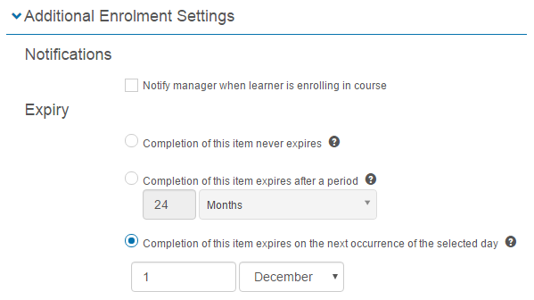 Additional enrolment settings expiry