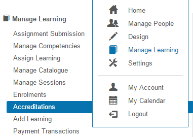 Accreditations menu