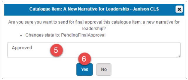 Approval confirmation popup