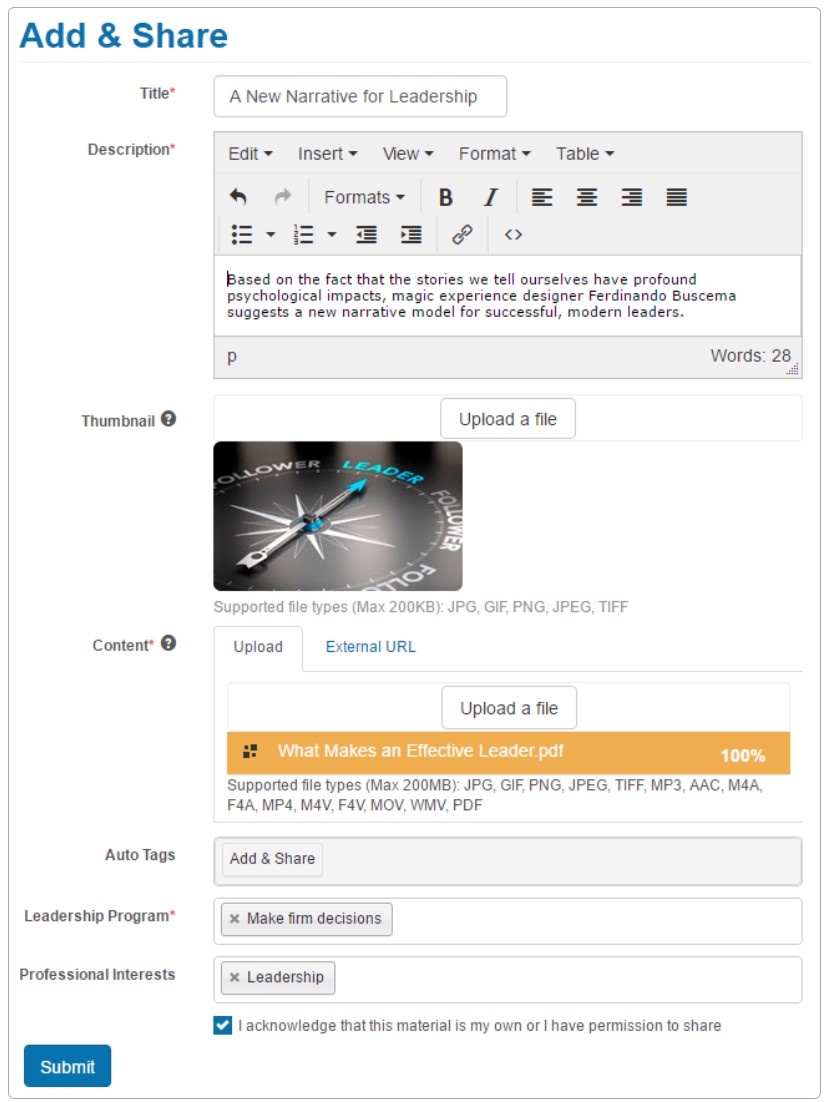 Add & Share interface