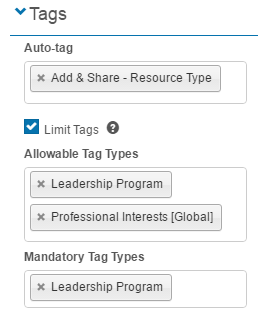 Tag settings for Add & Share