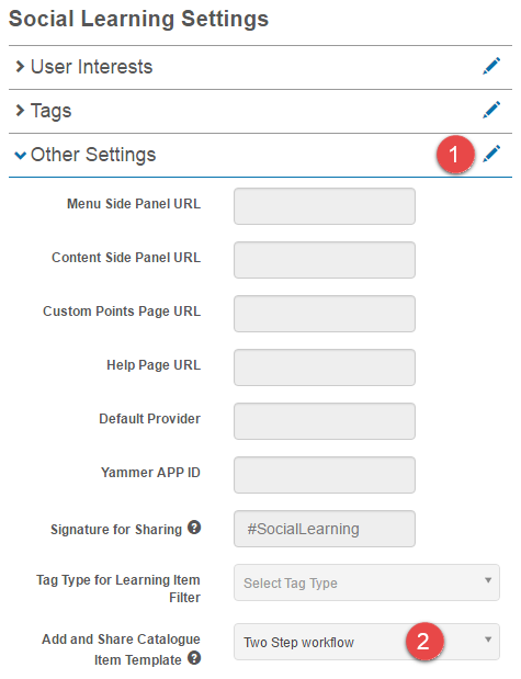 Add and Share Catalogue Item Template setting