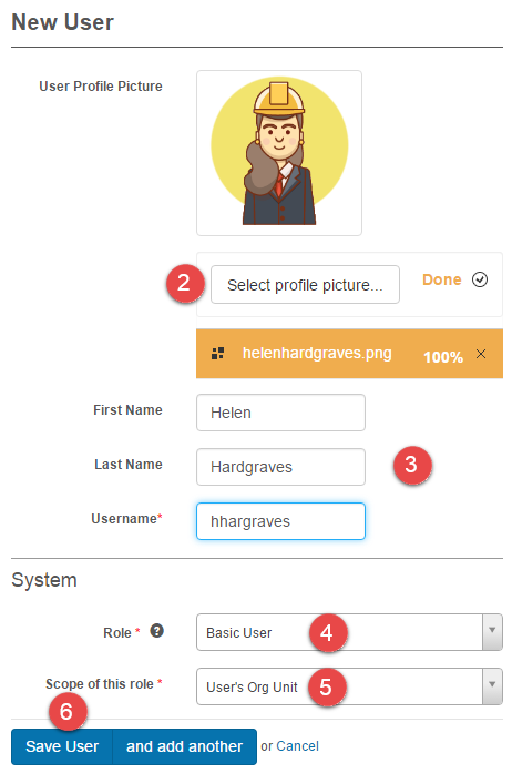 Add user form with role and save button