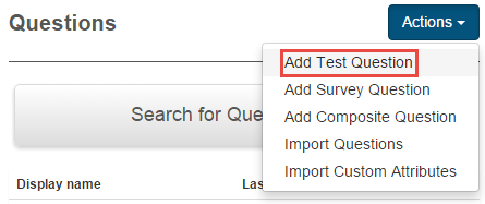 Add Test Question menu