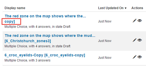 Copied question in list