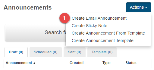 Create Email Announcement button