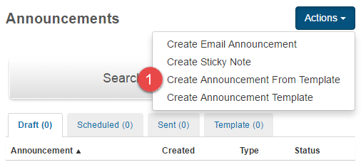 Create Announcement From Template button