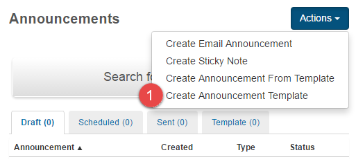 Create Announcement Template button