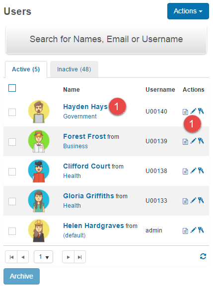 Select a user to archive
