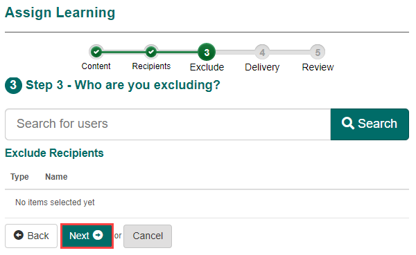 Exclude users step