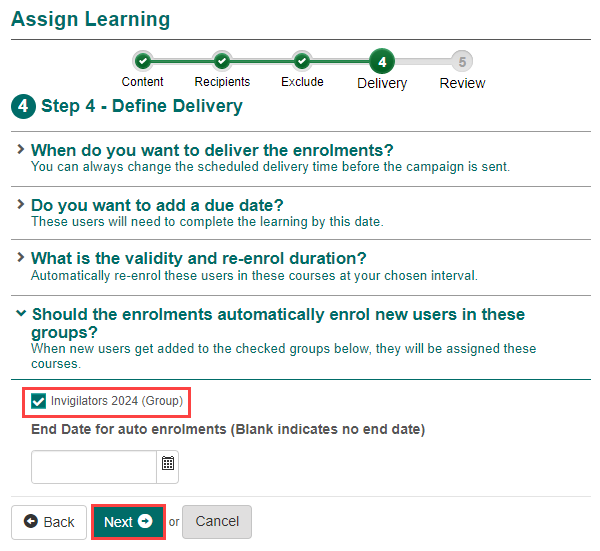 Auto-enrol option