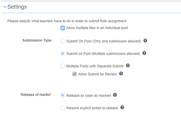 Assignment settings section