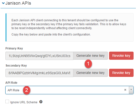 Janison API keys configuration
