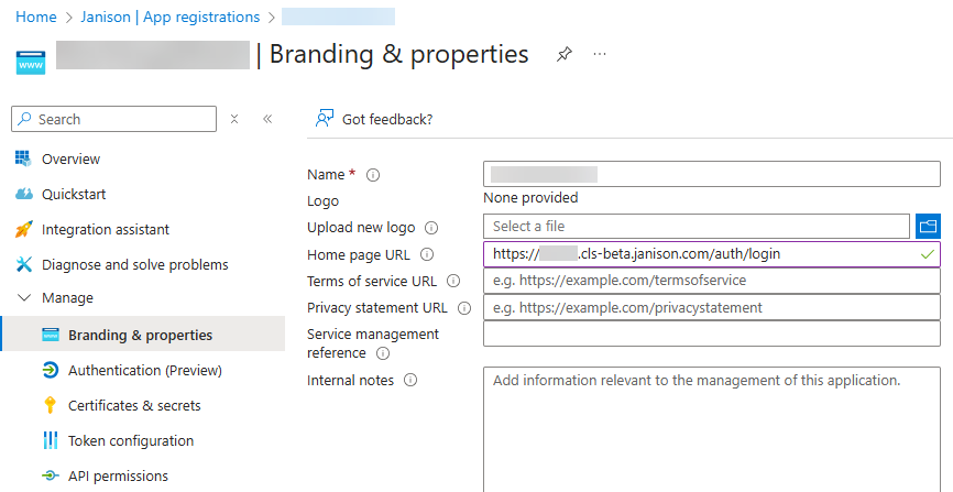 Branding & Properties screen