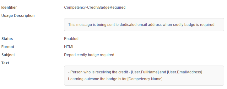 Competency settings — badge email