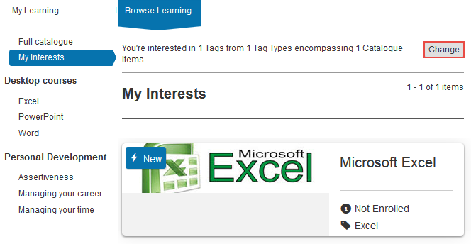 My Interests filtered to Excel