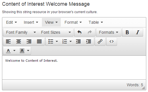Welcome message