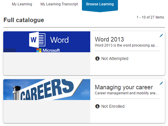 Browse Learning default view