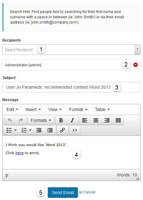 Recommend email popup
