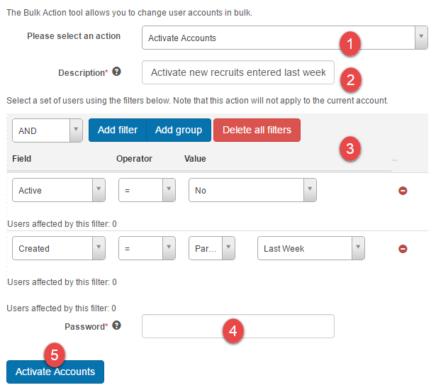 Account activation/deactivation form