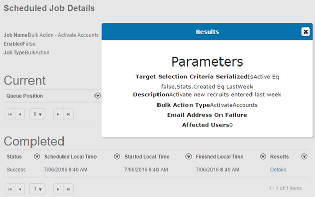 Activation job details