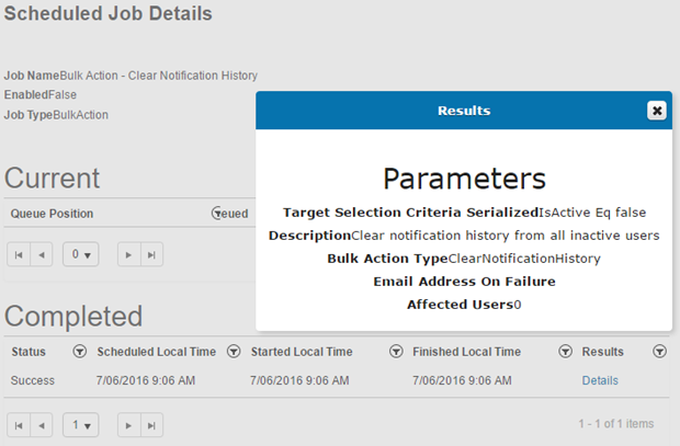 Clear notifications job details