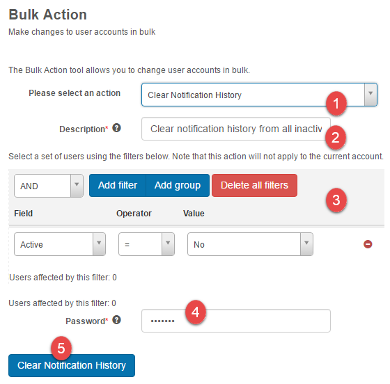 Clear notification history form