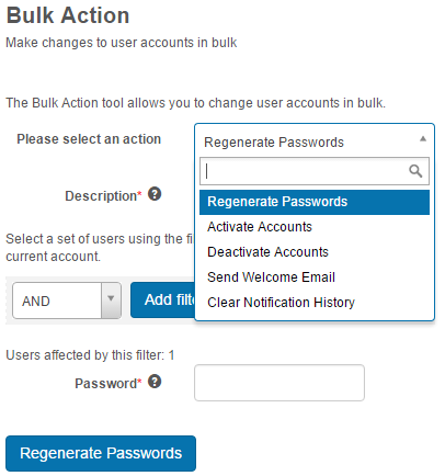 Bulk action options