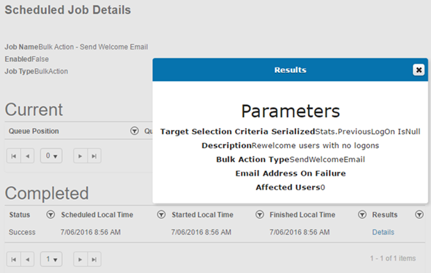 Welcome email job details