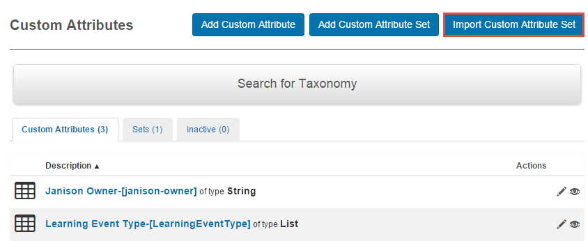 Import Custom Attribute Set menu
