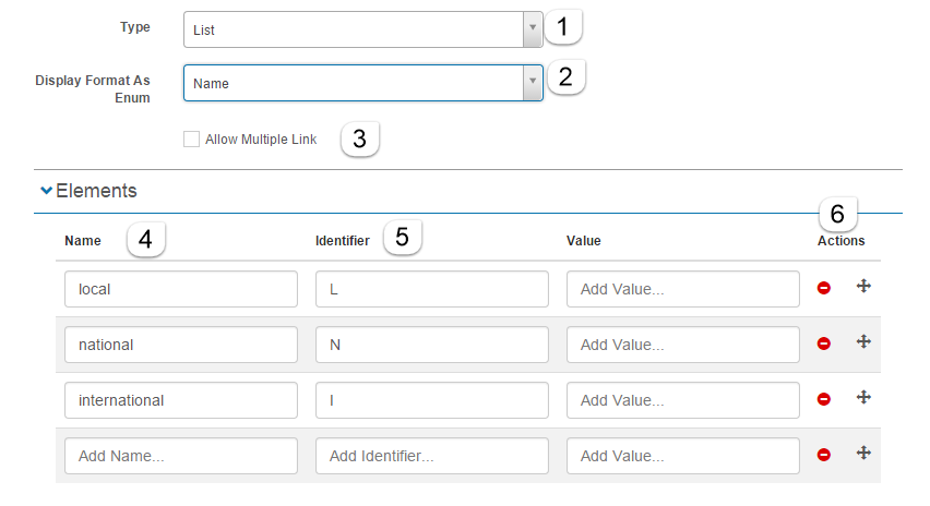 List custom attribute form