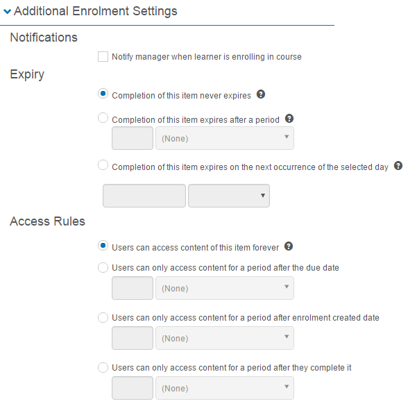 Additional enrolment settings