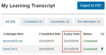 Expiry on transcript