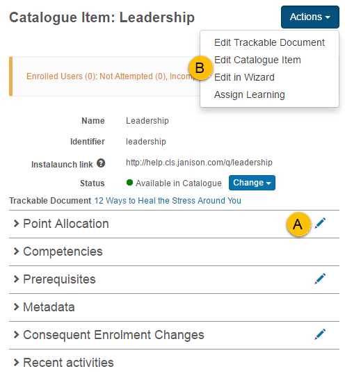 Edit catalogue item options
