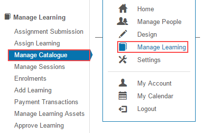 Manage Catalogue menu
