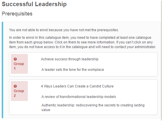 Prerequisite learner experience