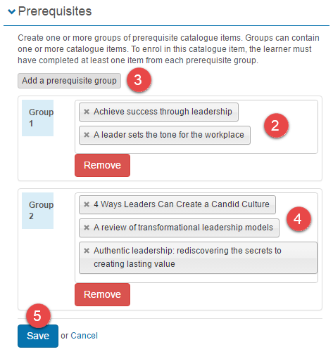 Prerequisite groups configured