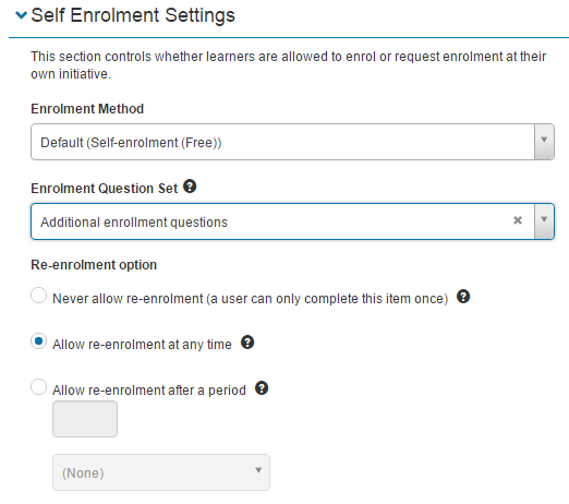 Self-enrolment settings