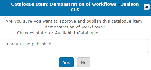 Approve and Publish confirmation