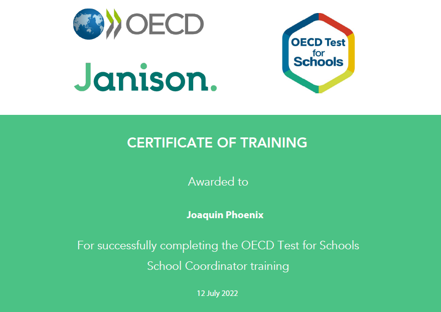 Example completion certificate