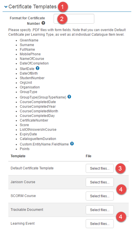 Upload certificate templates