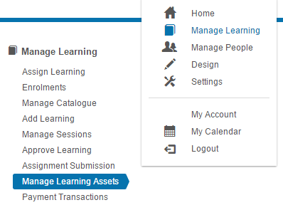 Manage Learning Assets screen