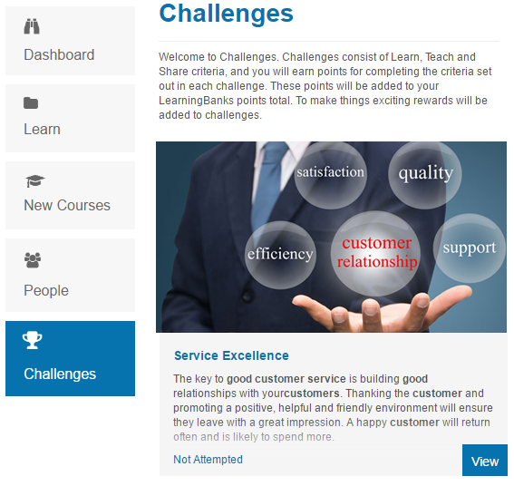 Challenges menu in learner UI