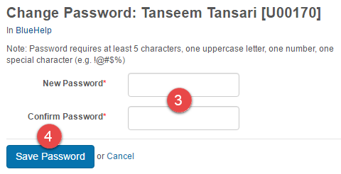 Change password screen