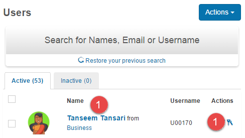 Select user to change password