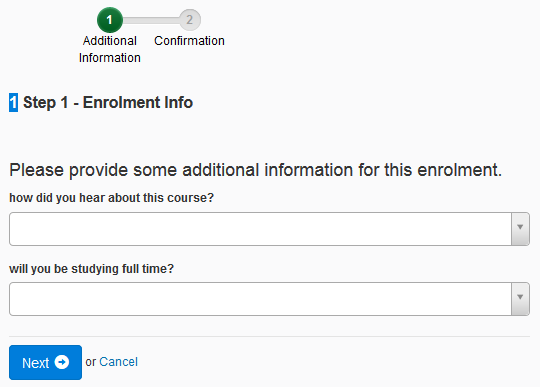 Enrolment questions to learner