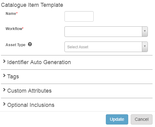 Catalogue Item Templates section