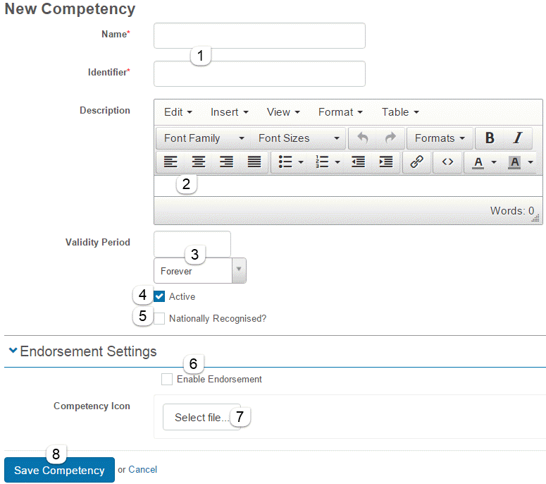 Add Competency form